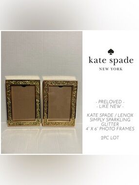 KATE SPADE / LENOX - 2PCS - LIKE NEW - 4X6 GOLD SIMPLY SPARKLING PHOTO FRAME